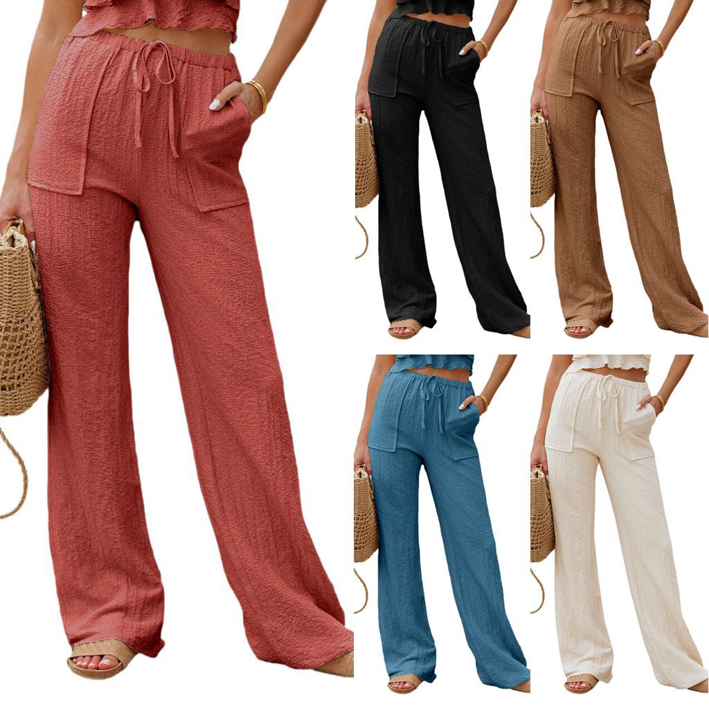 2025 Spring/Summer New Amazon Foreign Trade European and American Cross-Border Women's High-Waisted Casual Loose Straight-Leg Slimming Pants