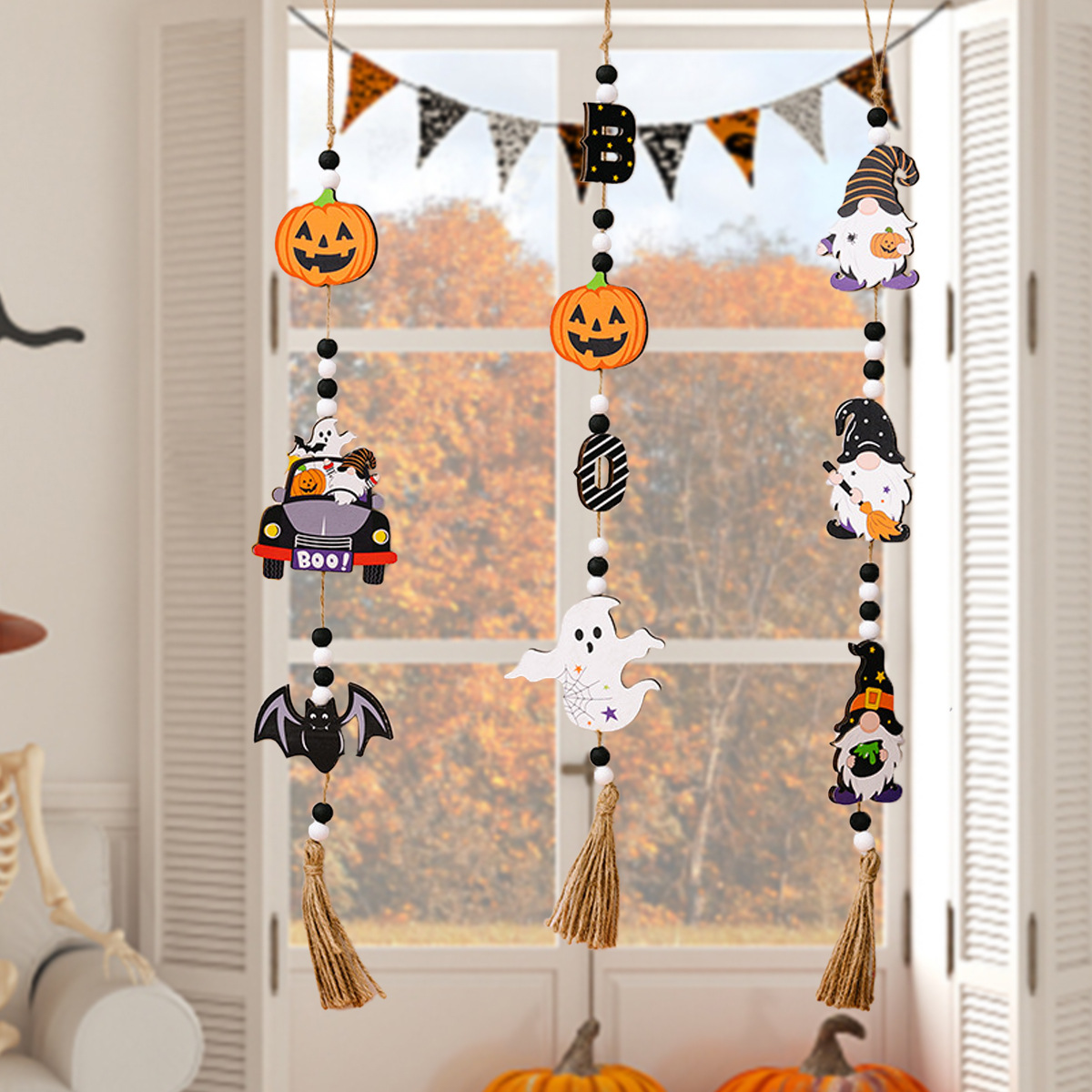 Escenas de Halloween accesorios de vestuario fantasma día de muertos cuentas colgantes calabazas de madera fantasma casa colgantes de pared