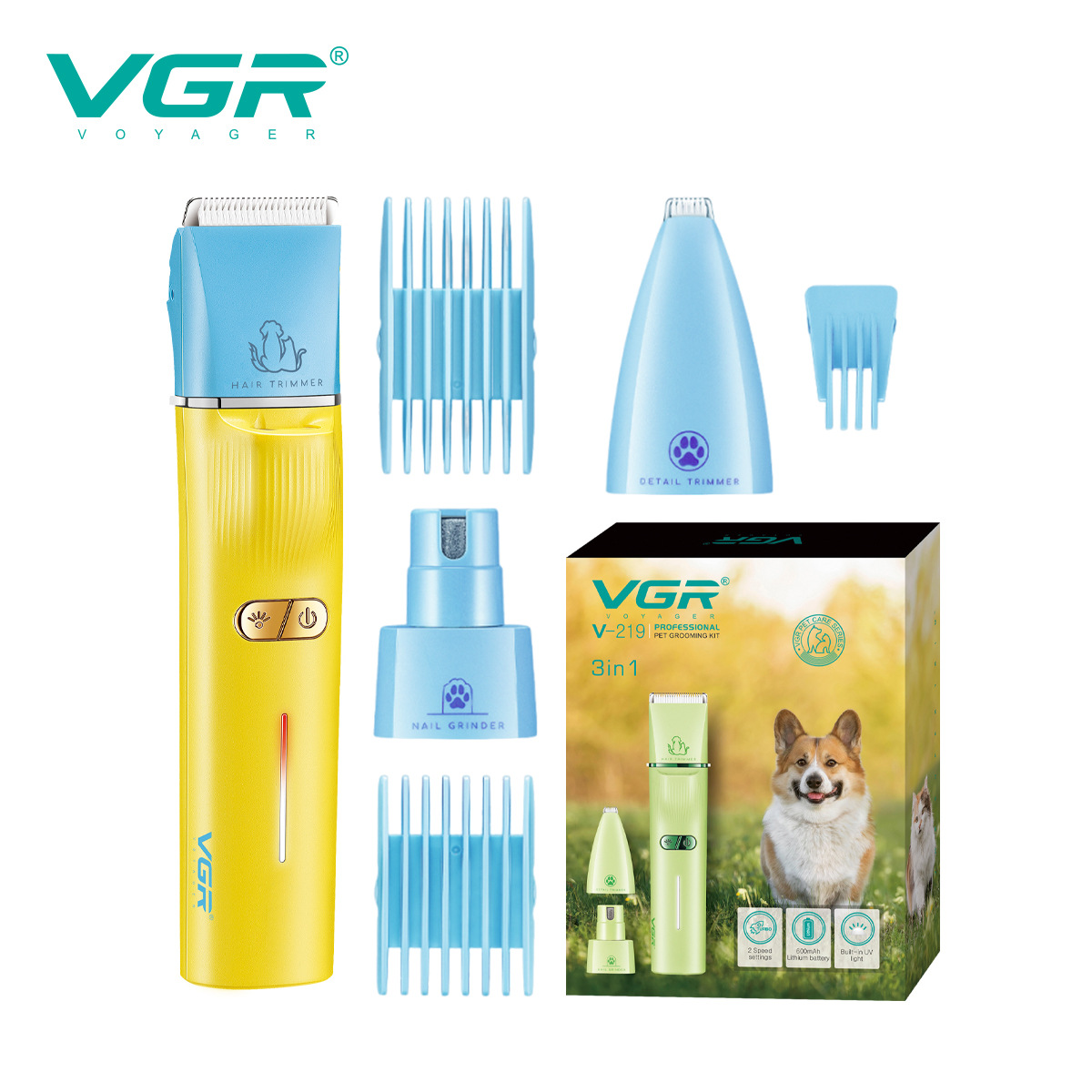 Tondeuse à poils d'animaux VGR219 : tondeuse électrique multifonctionnelle pour chats et chiens, ultra silencieuse, avec tondeuse dédiée aux poils des pattes._voghion.com