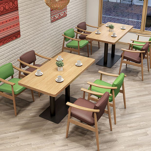 Foshan Factory Direct Camp Nordic Solid Wood Negotiation Cafe Card Seat Sofa Coffee Shop Commercial Table and Chair Combination Set