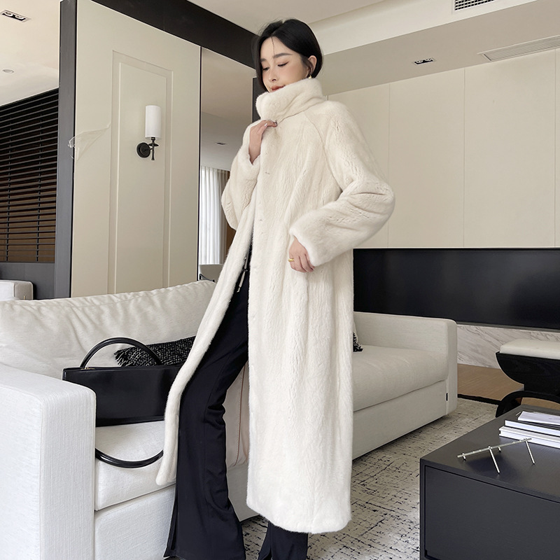Fangtai 2026 Winter New Imported Velvet Mink Fur Coat for Women, Full Mink High Stand Collar Mid-Length Mink Coat