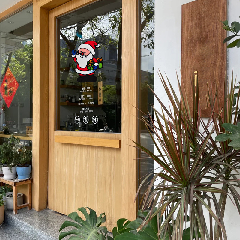 Puertas de vidrio y ventanas de flores pegatinas de dibujos animados pegatinas de ventanas de decoración de Navidad diseño de ventanas de escaparate pegatinas de puerta atmósfera pegatinas estáticas