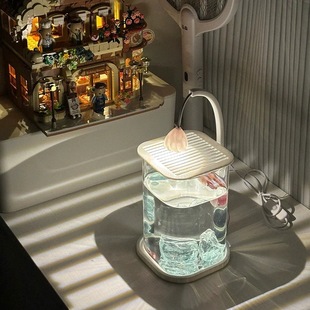 Small glass lazy fish tank for fish tank living room creative desktop ornaments high-level viewing night light