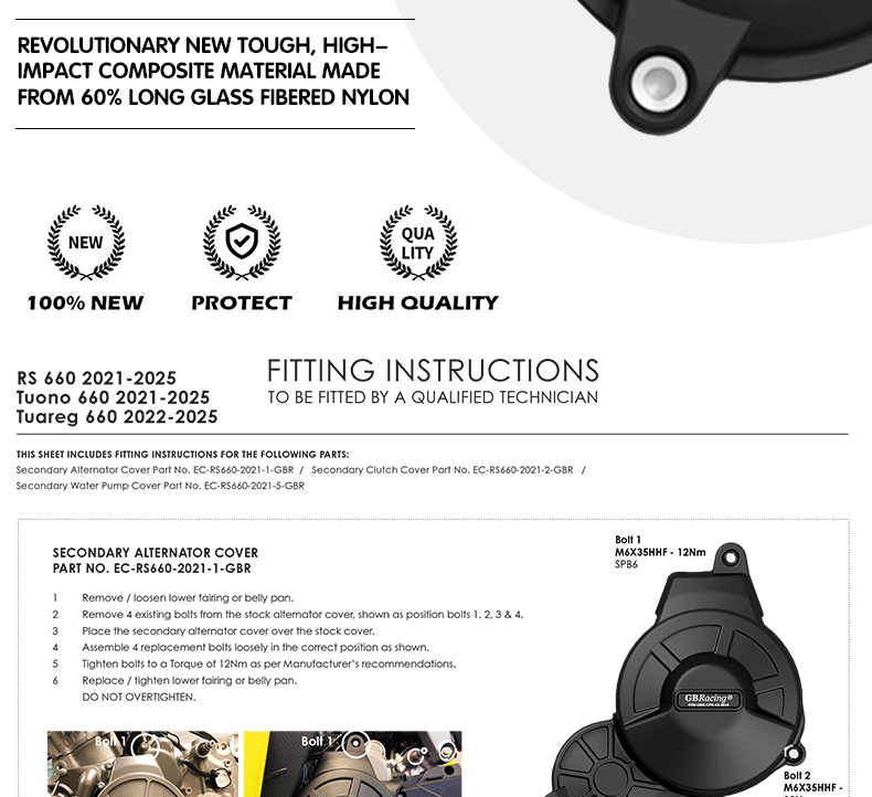 Suitable for Aprilia Rs660&Tuono660 Modified Engine Protective Cover Gbracing Anti-Fall Side Cover