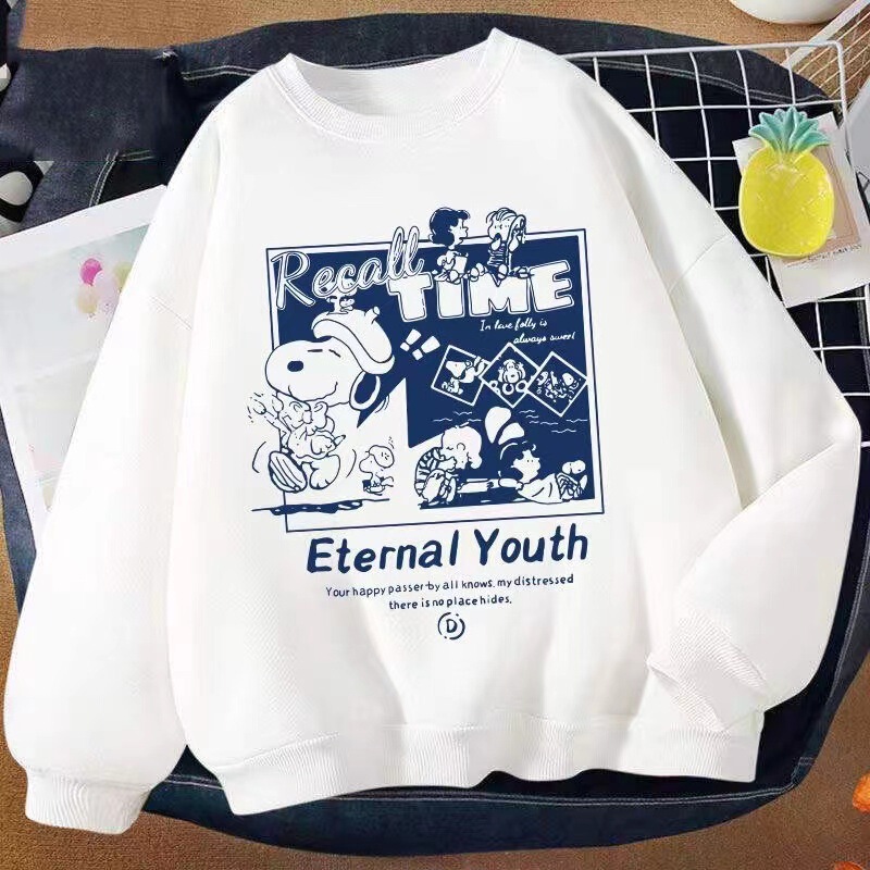 Cross-border Foreign Trade Autumn and Winter New Cartoon Printing Snoopy Crewneck Sweatshirt T-shirt Men's and Women's Loose Casual Batch