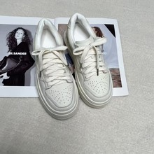 葡萄妈studiolee同款 真皮显腿长减龄圆头系带板鞋厚底增高小白鞋