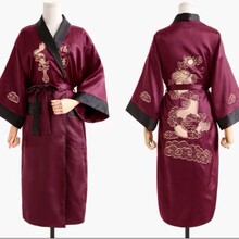 红黑两面穿重工绣大龙双面穿浴袍刺绣男女唐装宽松酒店睡衣龙袍