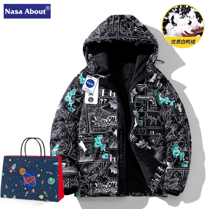 NASA Dragon Ball creativo graffiti stand collar abajo chaqueta hombres pareja invierno cálido engrosada 90 pato blanco abajo marea