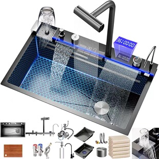 Digital Display Stainless Steel Sink Ultra-Thick 4.0 Whale Rain Waterfall 304 Kitchen Honeycomb Sink Single Sink Sink