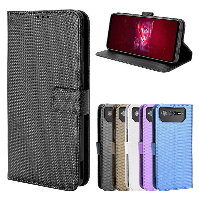 Suitable for ASUS ROG Phone 6 card leather case ROG6 Pro Phone case diamond pattern flip lanyard