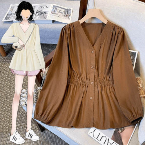 Design for Plus Size Women - Autumn Youthful, 2025 Slimming, Waist-Tightening Early Autumn Shirt Top, Loose Long Sleeve