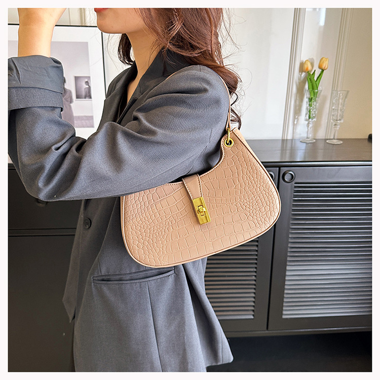 Women's Baguette Bag Crocodile Pattern Commuter Shoulder Bag_voghion.com
