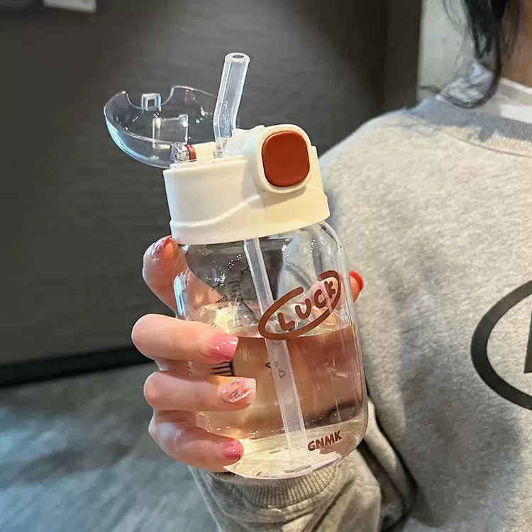 简约高硼硅玻璃杯高颜值带刻度密封水杯学生带吸管便携随手杯