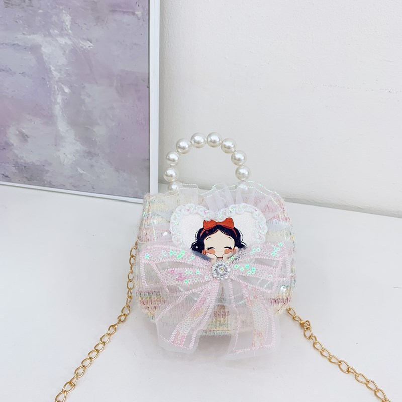 Nuevo comercio exterior de encaje flor de hombro para niñas bolsos de moda perlas arco bolsos de niños bolsos de cambio de dibujos animados