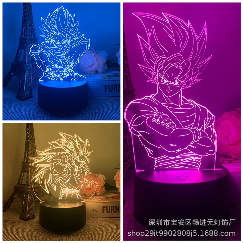跨境亚马逊3d小夜灯七龙珠系列USB床头台灯黑色触摸遥控创意礼品