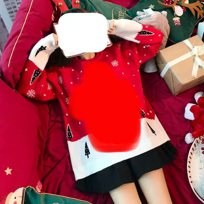 2022秋冬新品 原创亲子装圣诞帽卡通新年提花男女洋气毛衣