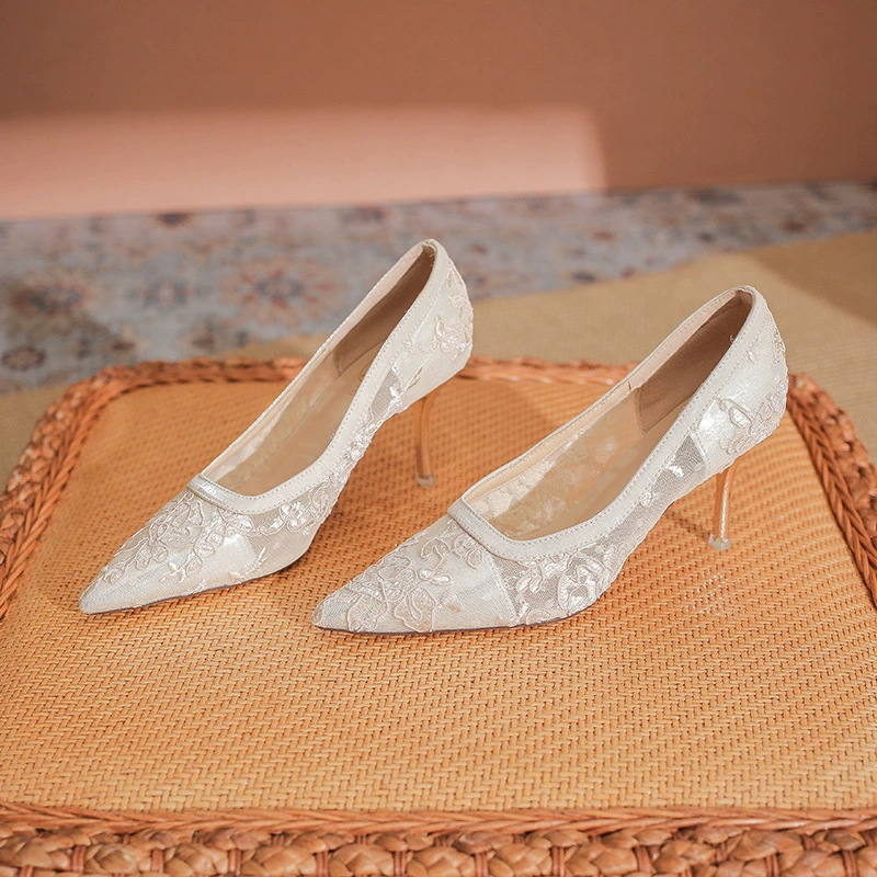 763-1 остроконечные туфли на высоком каблуке женщины 2024 новая весна женская обувь сексуальная кружевная полая обувь для подружки невесты обувь свадебная обувь
