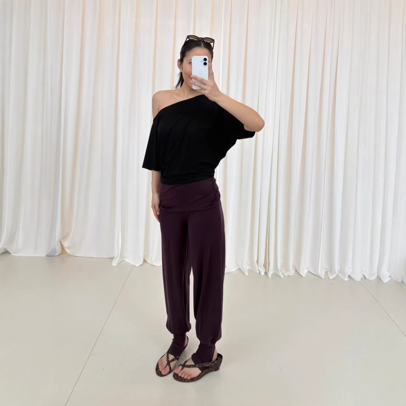 2026 Trendy Light-Sporty Stacked Waist Stirrup Leggings Black/Purple/Milk Blue