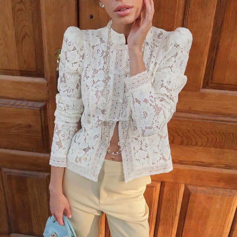 New Spring and Summer Lace Crochet Stand-Collar Slim-Fit Shirt for Women, Stylish and Elegant Design, Suitable for Work, European and American Cross-Border Fashion New Spring and Summer Lace Crochet Stand-Collar Slim-Fit Shirt for Women, Stylish and Elegant Design, Suitable for Work, European and American Cross-Border Fashion