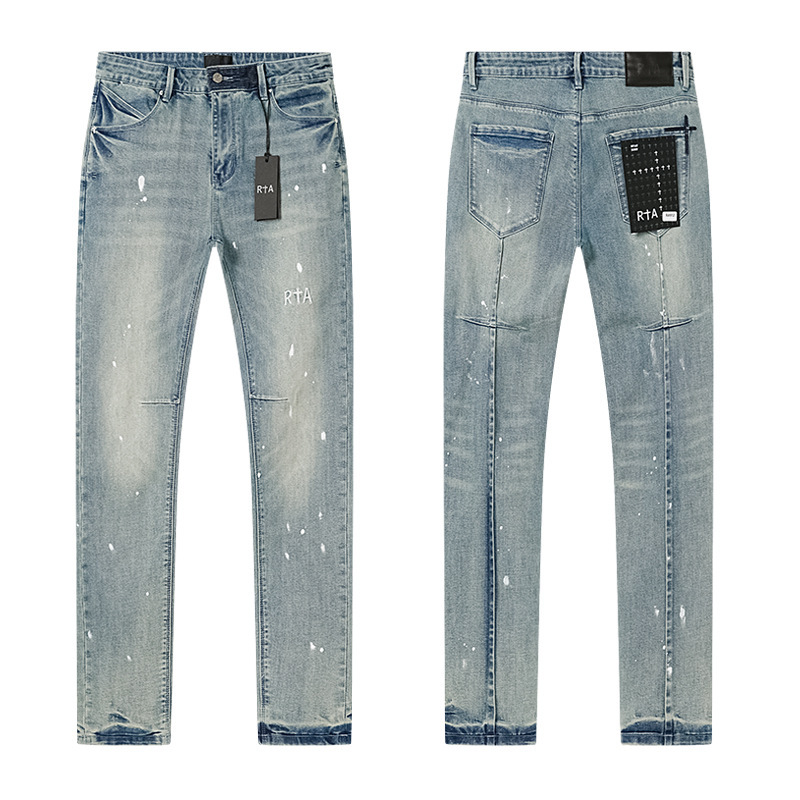 Cross-Border Fashion Rta Jeans for Men, High Street Washed Denim Slim-Fit Skinny Jeans, Wholesale