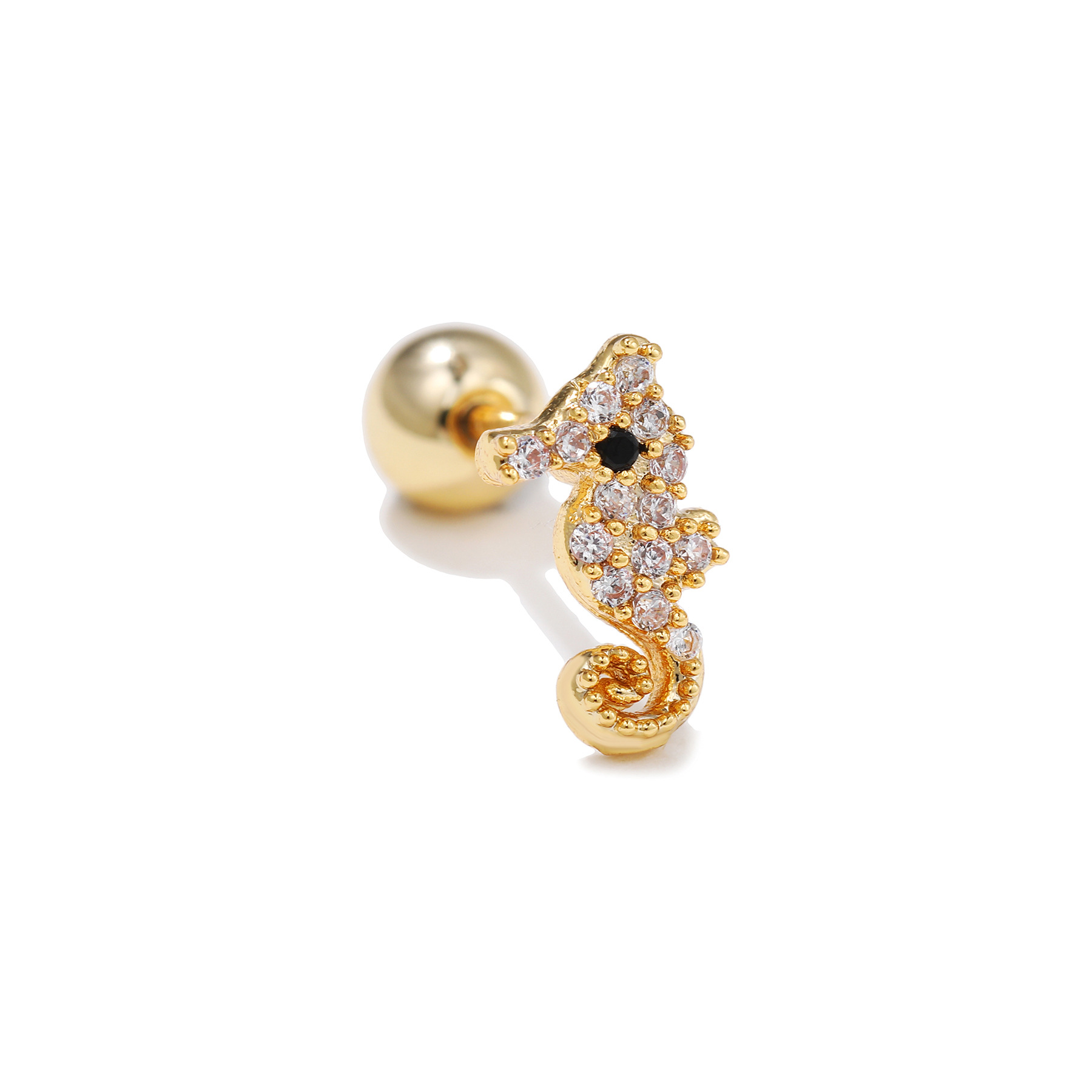 Fashion Hippocampus Brass Inlaid Zircon Ear Studs 1 Piece
