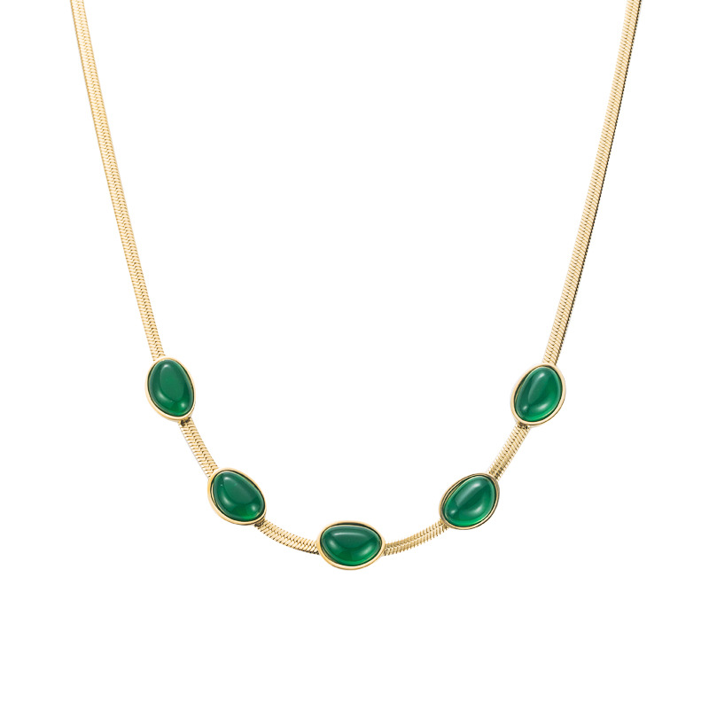 Fashion Emerald Pendant Clavicle Chain Female Titanium Steel Necklace