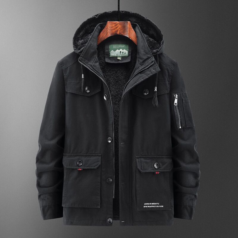 Cross-Border Amazon Winter Cotton Jacket Men's Workwear Mid-Length European and American Style Men's Large Size Coat Warm and Thickened