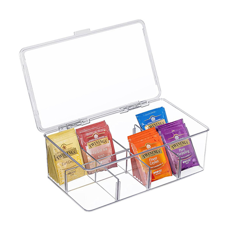Hogar bolsa de té caja de almacenamiento Oficina leche té compartimiento apilable acrílico multifuncional caja de almacenamiento