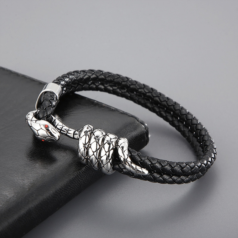 1 Piece Ethnic Style Snake Cowhide Titanium Steel Plating Menu0027S Bracelets