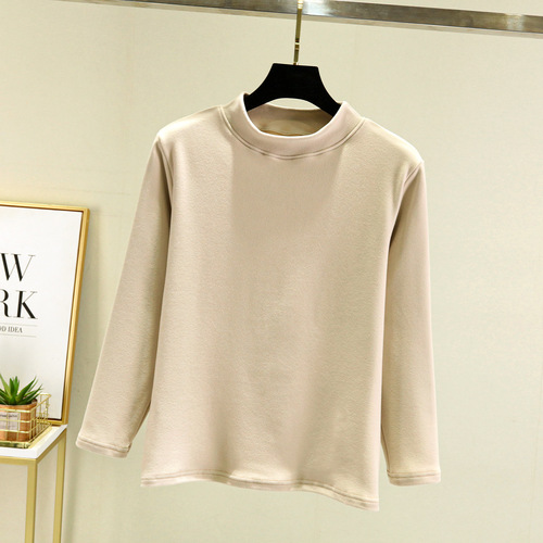 Double-sided polar fleece half-high-neck base shirt for women, spring/autumn/winter inner layer, fleece-lined thickened ladies' warm top with Western style