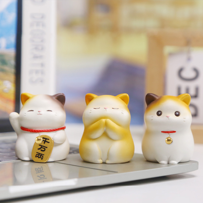 卡通福瑞猫猫摆件 萌趣可爱招财猫树脂摆件办公室桌面树脂工艺品|undefined