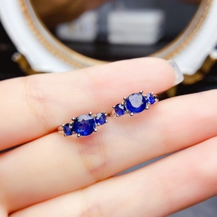 New natural sapphire earrings S925 silver inlaid main stone 3*3mm Joker net red explosions women's jewelry wholesale
