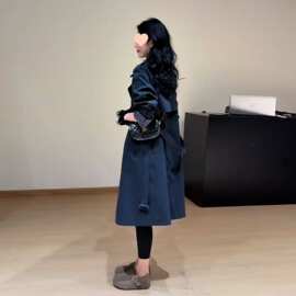 黑色赫本风衣外套女秋冬季2026新款韩系感中长款宽松收腰大衣