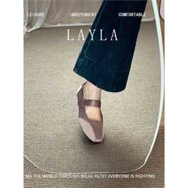 法式玛丽珍鞋女鞋2025年春秋新款浅口一字带魔术贴软平底气质单鞋