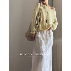 【RUCCY】2025年初秋新作 リヨセルリネン風明るいカラーのワンラインカラー軽量長袖ニットセーター レディース