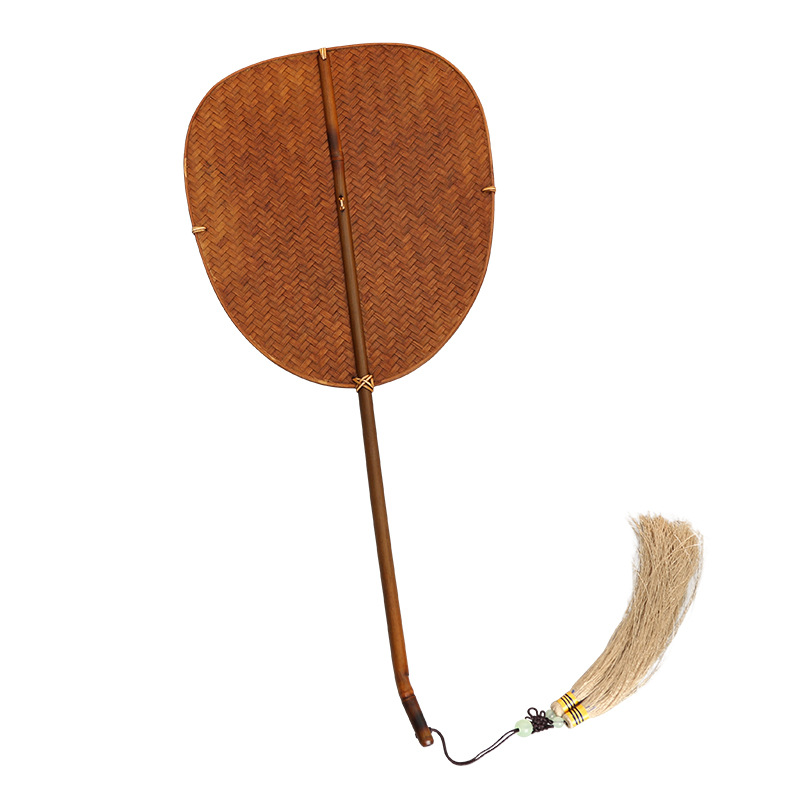 Ventilador tejido de bambú hecho a mano Ventilador tejido de bambú estilo retro chino ventilador tejido de bambú de pintura grande ventilador redondo engrosado Pu ventilador verde