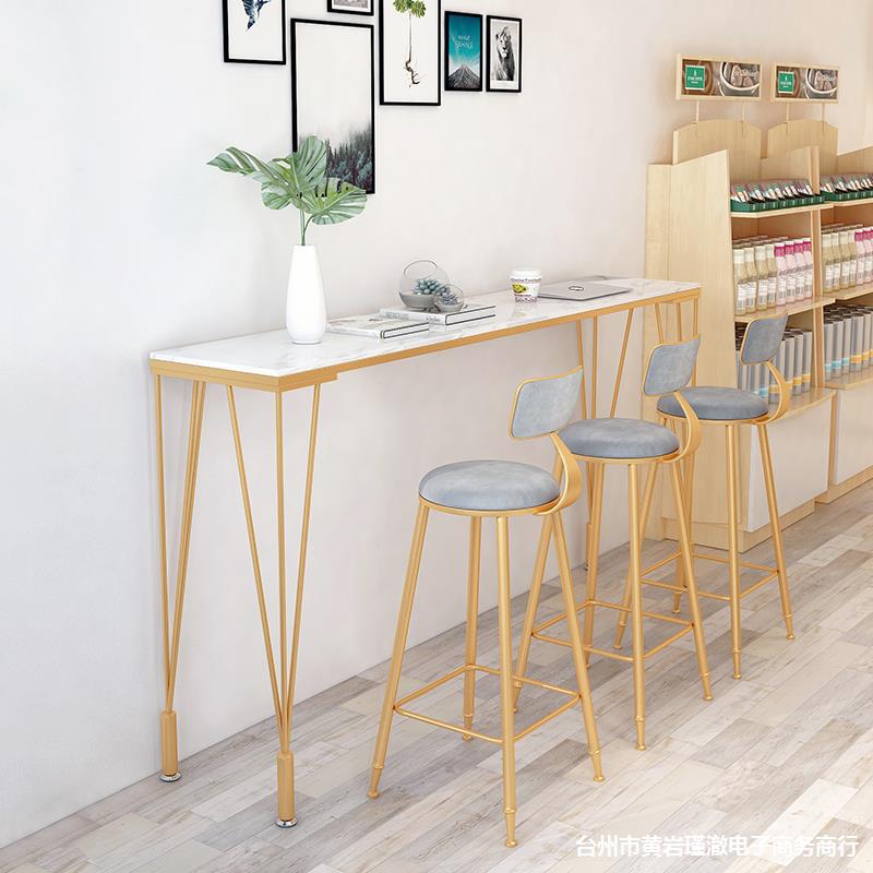 Nordic marble bar table home balcony long narrow table Wall milk tea shop high leg table and chair combination commercial
