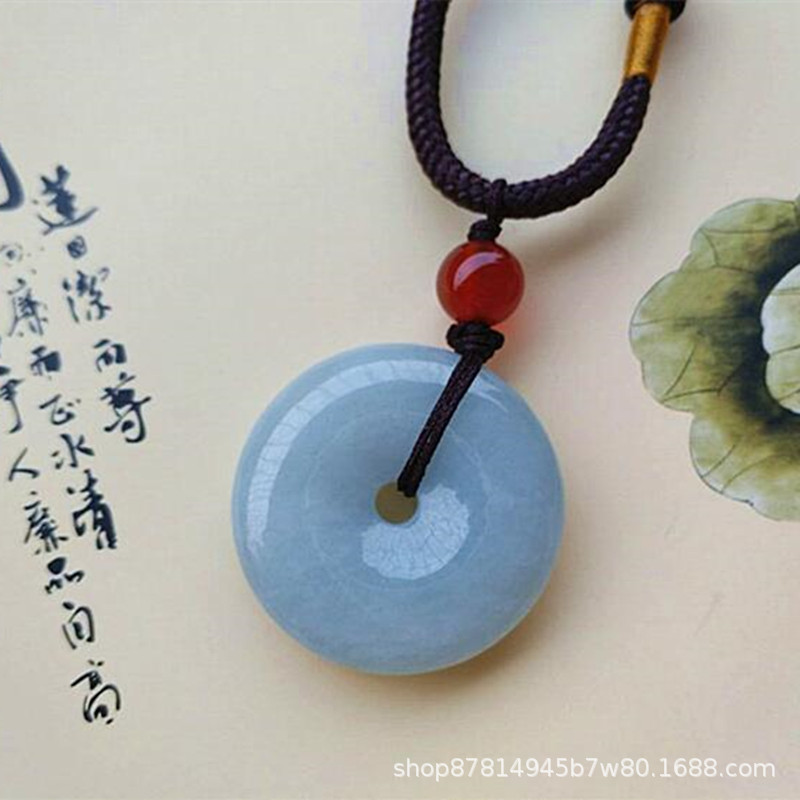 天然A货翡翠平安扣吊坠淡绿色缅甸玉男女情侣儿童小孩本命年挂饰