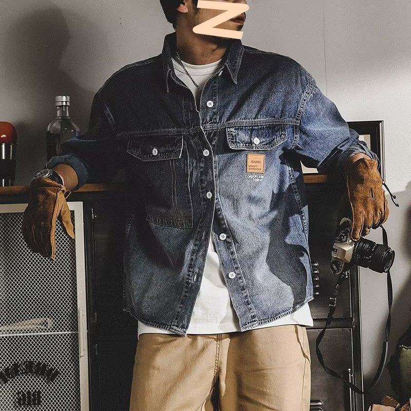 Retro Workwear Denim Jacket, Trendy Loose And Versatile Top, Men's Shirt Type Jacket_mkmklike.com