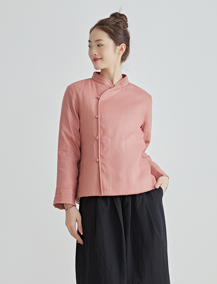 中式复古棉衣女短款棉袄亚麻唐装婵意中国风夹棉冬季茶服女