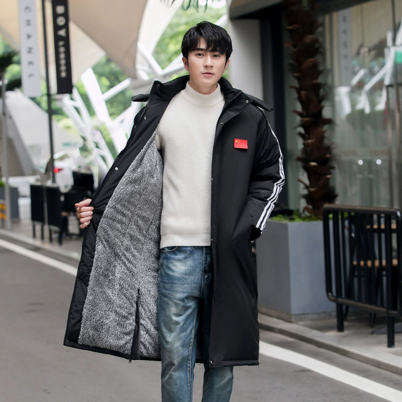 Sports long winter keep warm fleece down jacket, maxi length, plus size