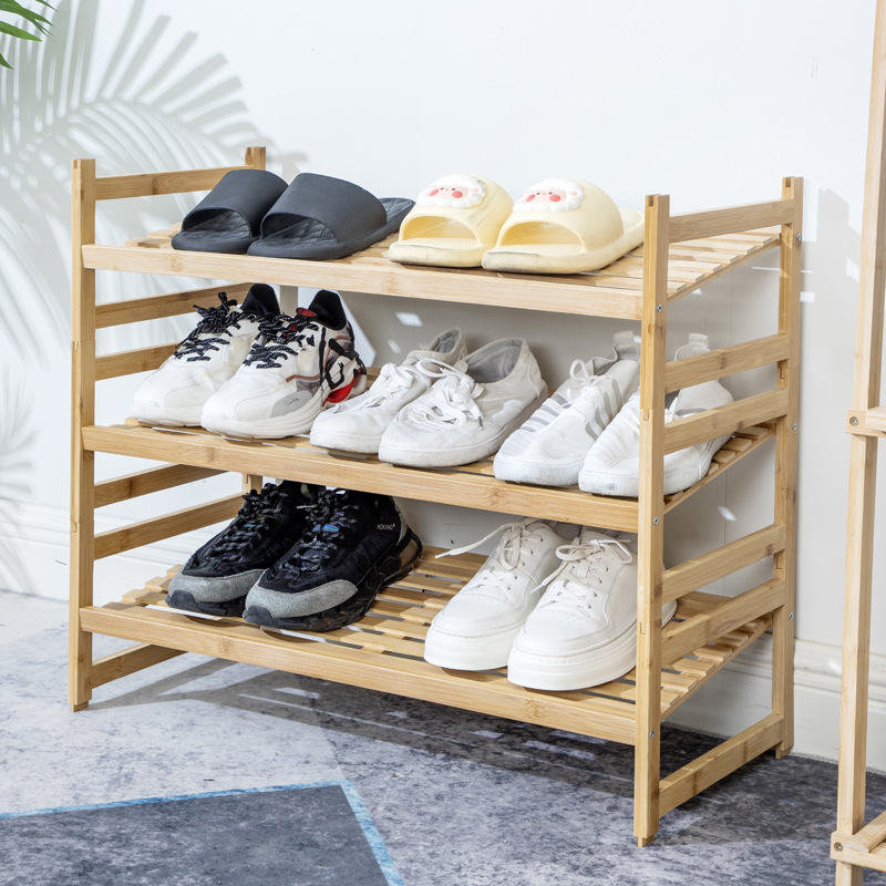 Zapatero puerta del hogar simple de múltiples capas de almacenamiento de bambú a prueba de polvo pequeño estante estrecho dormitorio gabinete de zapatos interior para sala de alquiler