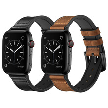 适用苹果表带apple iwatch8765硅胶贴疯马复古真皮薄智能手表带皮