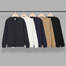 阿美咔叽潮牌圆领320重磅水洗新疆纯棉纯色宽松中性情侣长袖T恤男