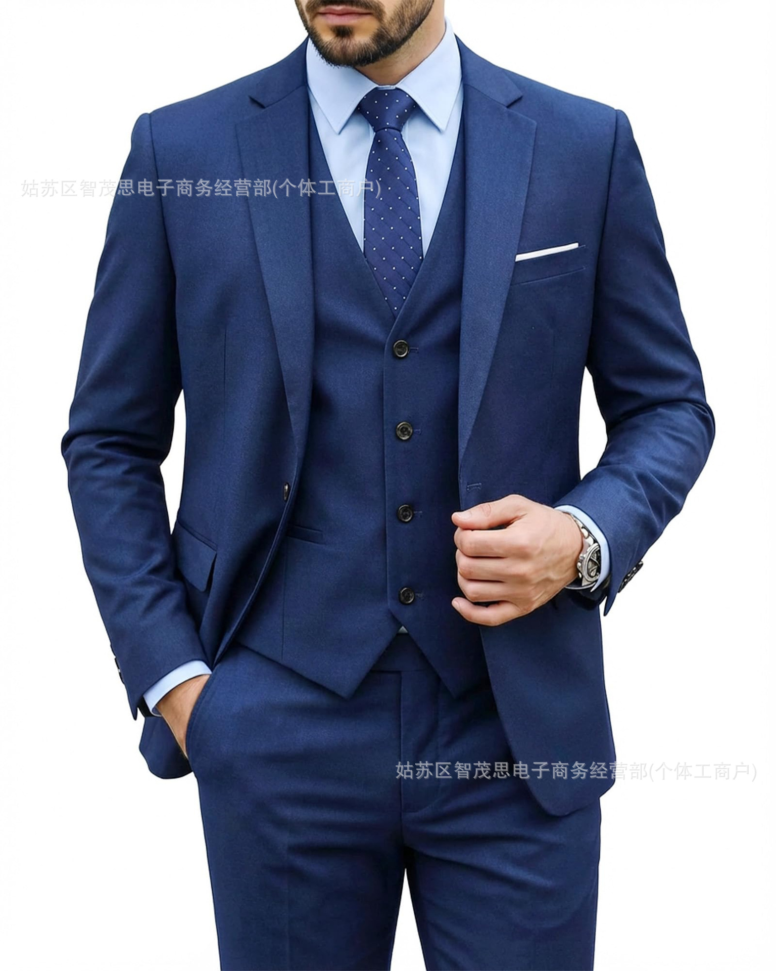 Dark blue suit + vest + pants / XS