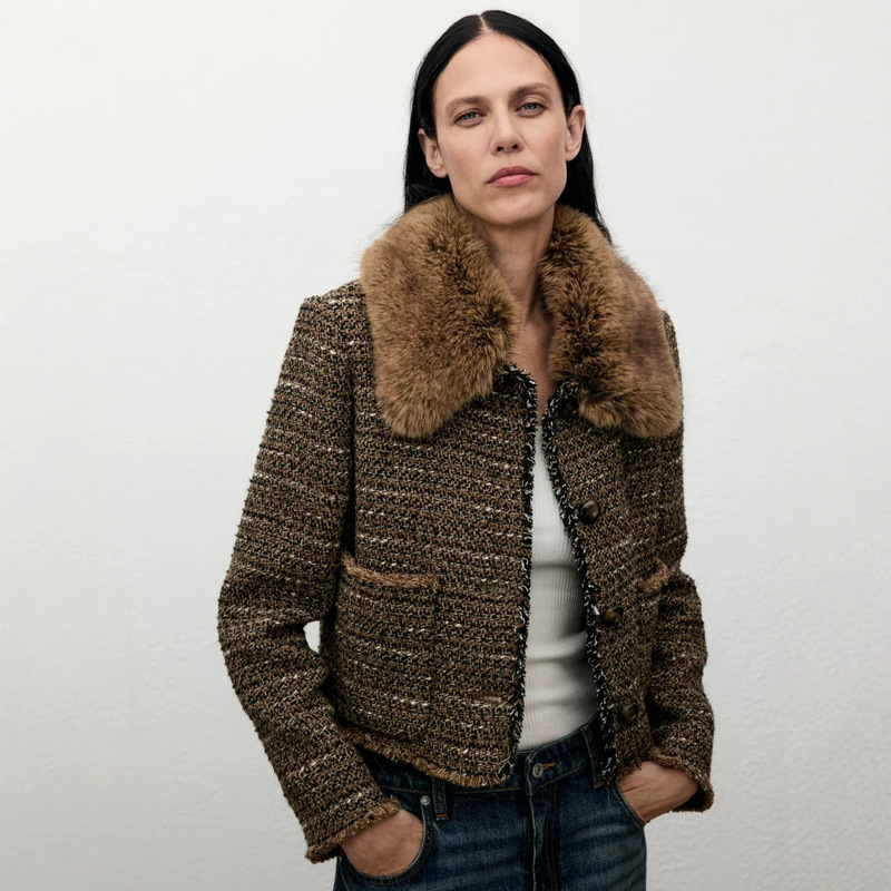 European and American cross-border bestseller: vintage tweed short coat with detachable large fur collar, Chanel-style thickened jacket European and American cross-border bestseller: vintage tweed short coat with detachable large fur collar, Chanel-style thickened jacket