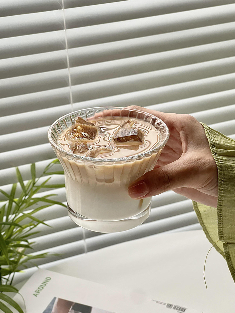 Latte coffee cup, home use, high quality, transparent ice American cup, dirty Australian white cup, flower glass cup 