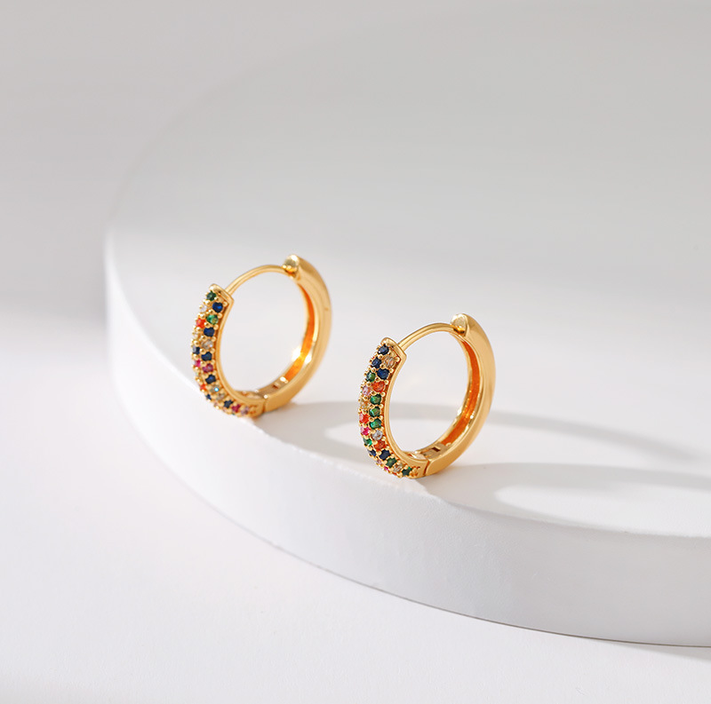 Retro Geometric Copper Inlay Zircon Hoop Earrings 1 Pair