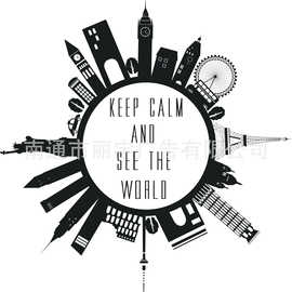 keep calm and see the world圆形城市 图案自粘可移除PVC贴纸