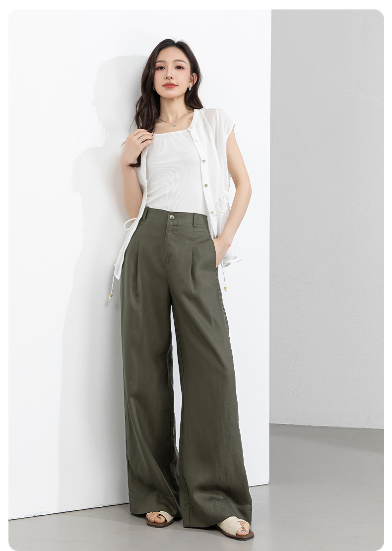 Quần culottes nữ ống rộng cạp cao vải linen phối sợi Lyocell, dáng suông rủ nhẹ, dài chạm đất — Màu sắc chi tiết 23